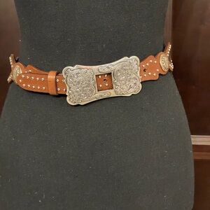 Sandy Duffner Studded Brown Leather Western Belt